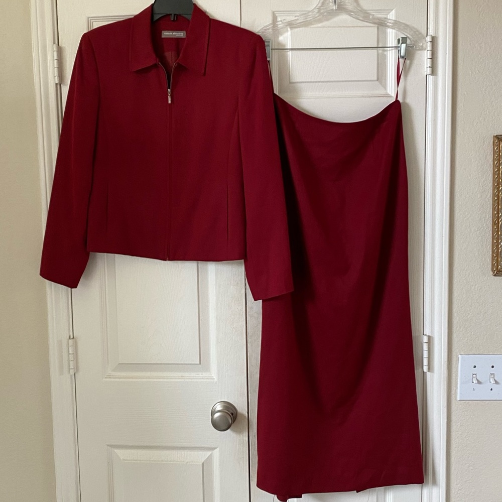 Vintage Silk red two piece blazer jacket maxi skirt set